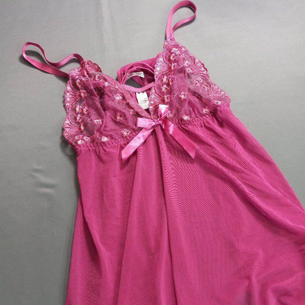 Daisy Fuentes Hot Pink Lace Babydoll Lingerie Top‎ Sheer Mesh Plus Size 1X